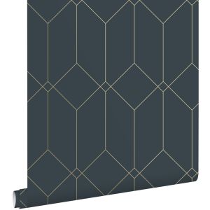 Estahome papel de parede motivo art deco azul escuroedourado