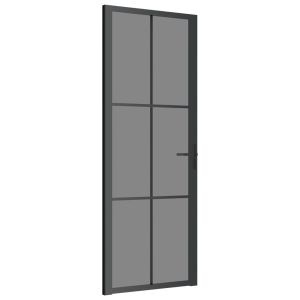 Porta interior 76x201,5 cm vidro esg e alumínio preto