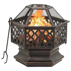 vidaXL brasero rústico con atizador acero xxl 62x54x56 cm