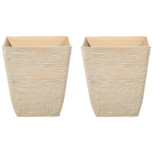 Conjunto de 2 vasos para plantas em pedra creme 39 x 39 x 43 cm delos