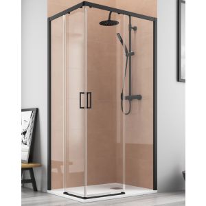 Cabine de duche retangular angular | frente 100 lateral  70cm preto