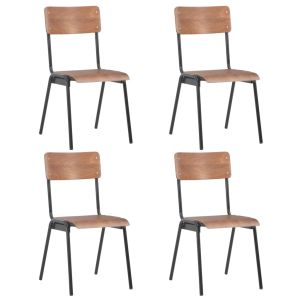 Cadeiras de jantar 4 pcs contraplacado maciço e aço castanho ewg7889