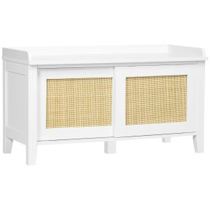 Banco sapateira mdf, vime e madeira de pinho color blanco 80x35x45 cm