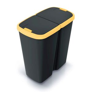 Lixeira keden 45l com 2 tampas preto e amarelo - "compacta q duo"