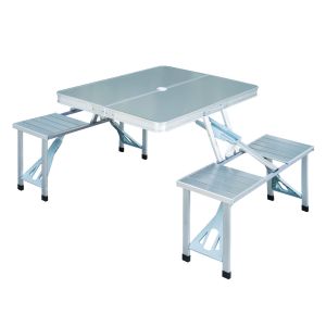 Mesa campismo dobrável mdf e alumínio color gris 136x85,5x66 cm Outsunny