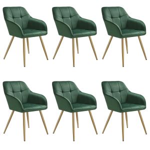 Conjunto de 6 - cadeira de jantar, verde escuro/dourado