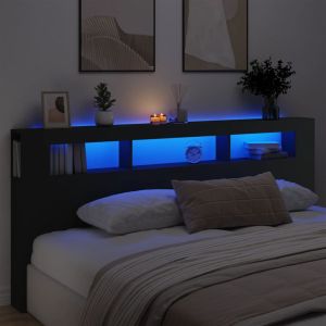 Cabeceira cama c/ LEDs 220x18,5x103,5 cm deriv. Madeira preto