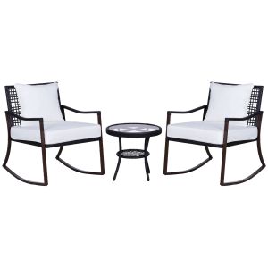 Conjunto de jardim vime metal, rattan pe, poliéster color blanco ø51x46 cm