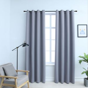 Cortinas blackout c/ argolas em metal 2 pcs 140x245 cm cinzento pt2731