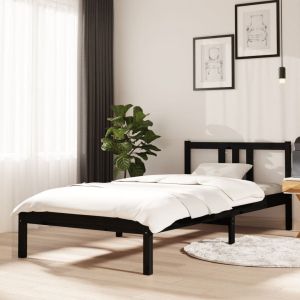 Cama 90x200 cm madeira maciça preto