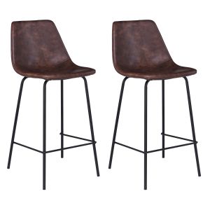 Lote de 2 taburetes de bar vintage lucien marrón - altura del asiento 65cm