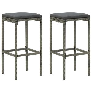 Bancos de bar com almofadões 2 pcs vime pe cinzento pt7565