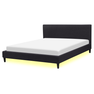 Cama de casal com iluminação LED em tecido preto 160 x 200 cm fitou