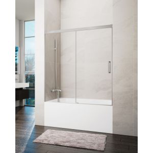 Resguardo banheira frontal+deslizante basic 160-165cm transparente níquel