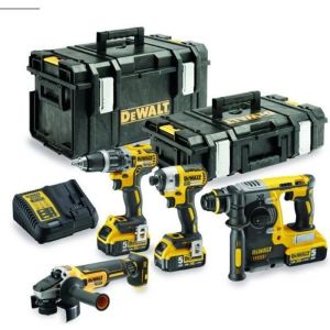 Pacote de 4 ferramentas Dewalt xr 18v 5ah li-ion brushless com caixa t-stak