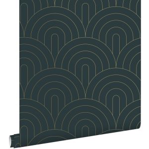 Estahome papel de parede motivo art deco azul escuro - 0.53 x 10.05 m