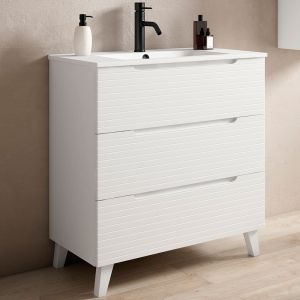 Móvel de casa de banho e lavatório boreal 100x45cm branco 3 gavetas com pés