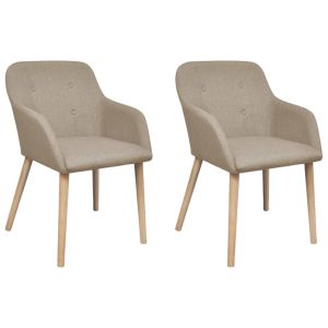 Cadeiras jantar 2 pcs tecido bege e madeira de carvalho maciça ewg5000