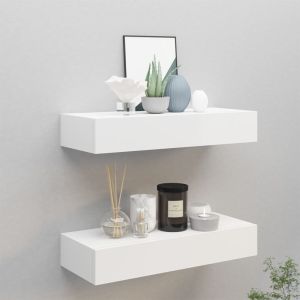 Prateleiras de parede com gavetas 2pcs mdf 60x23,5x10 cm branco pt7592