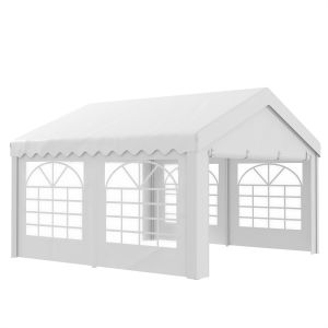 Pérgola de jardim aço, pe color blanco 400x400x280 cm Outsunny